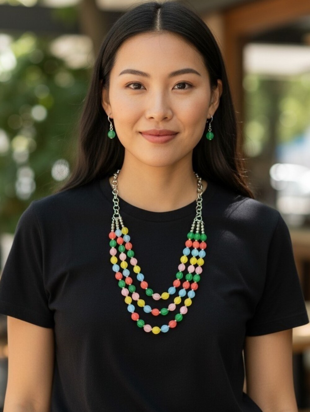 New Multicolor Beaded Necklace and Earring Set